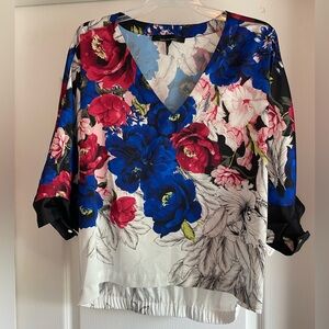 White House Black Market Vivid Floral Blouse - Blue, Red, Black